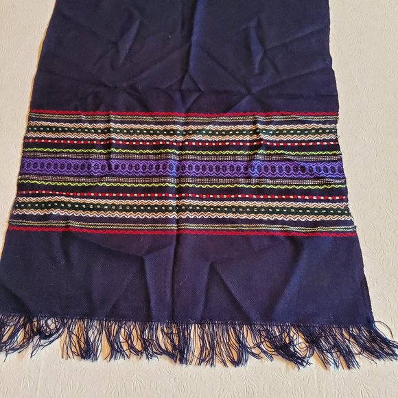 Lightweight Navy Blue Multicolor Design 18"x55" with Fringe Table Runner - Picture 3 of 4